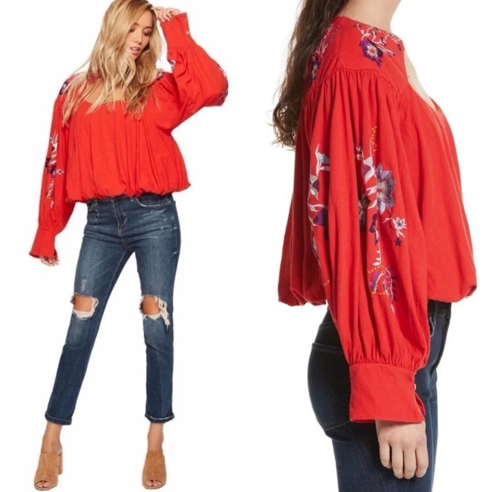 Free People Lita Oversized Floral Embroidered Top - Picture 4 of 7